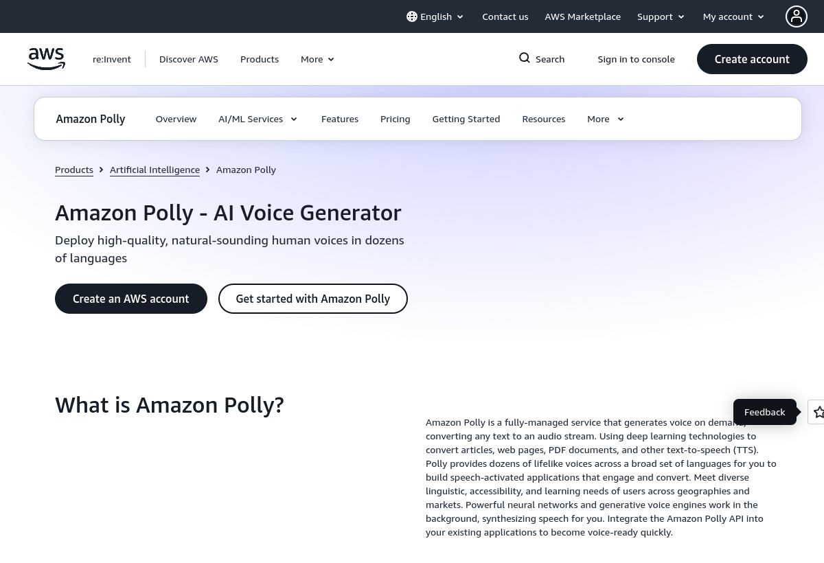 Amazon Polly screenshot