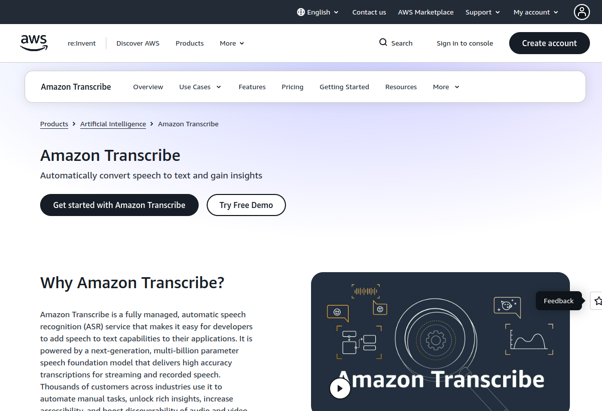 Amazon Transcribe screenshot