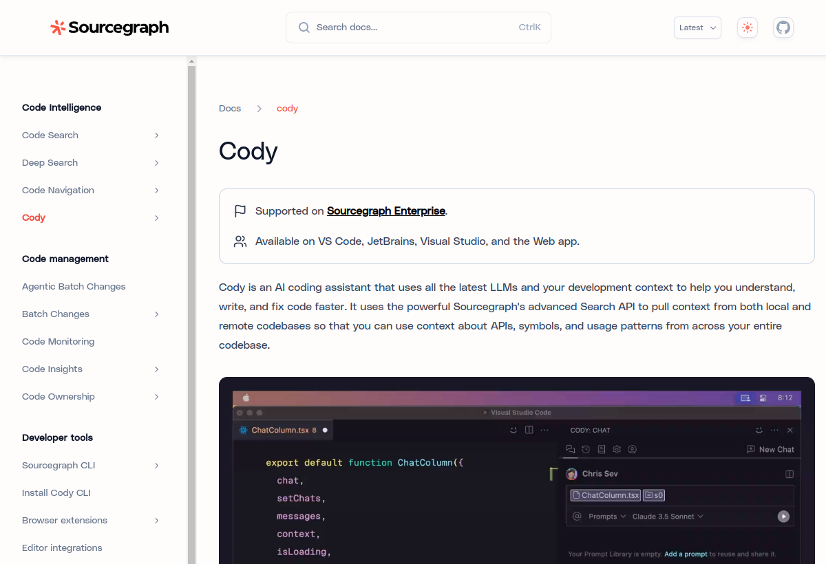 Sourcegraph Cody screenshot