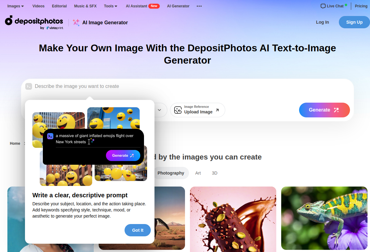 Depositphotos AI Image Generator screenshot