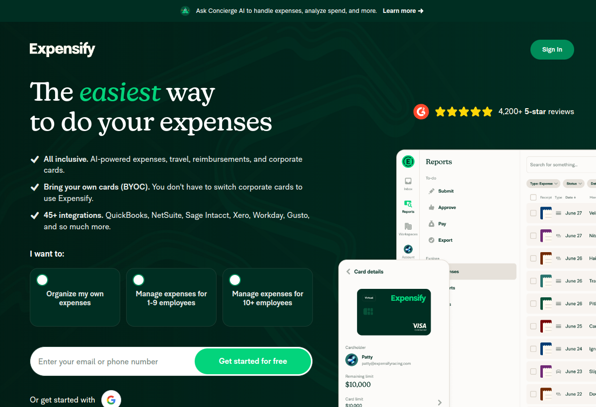 Expensify screenshot