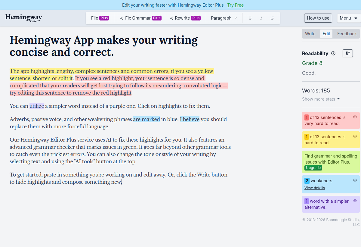 Hemingway Editor screenshot