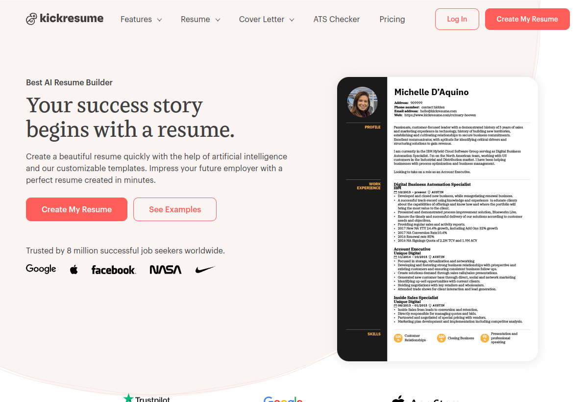 Kickresume screenshot