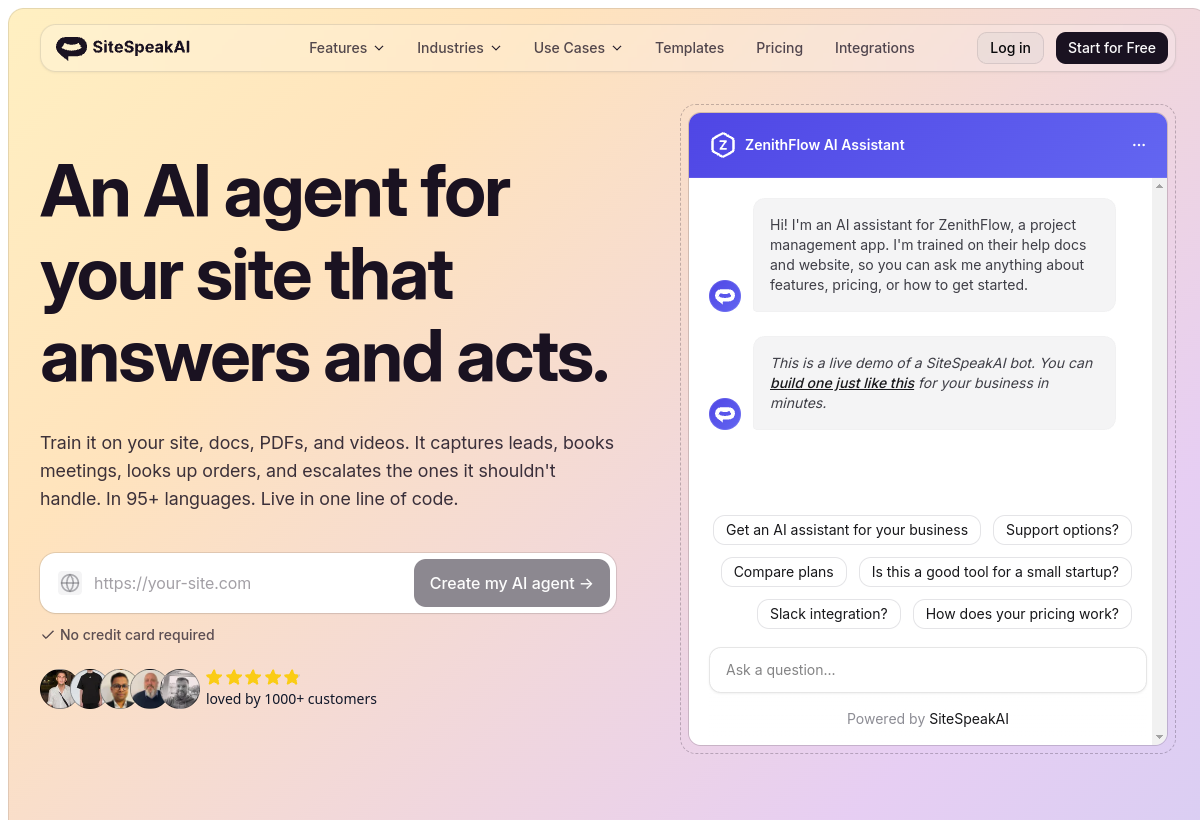 SiteSpeakAI screenshot