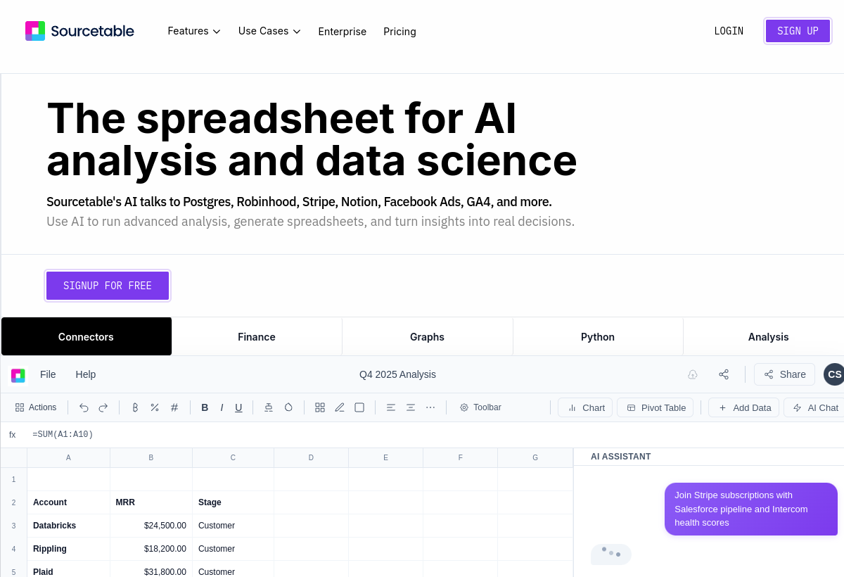 Sourcetable screenshot