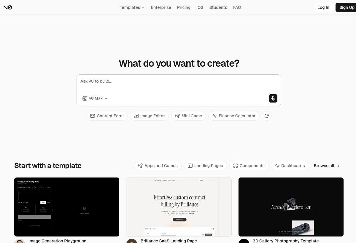 v0 by Vercel screenshot